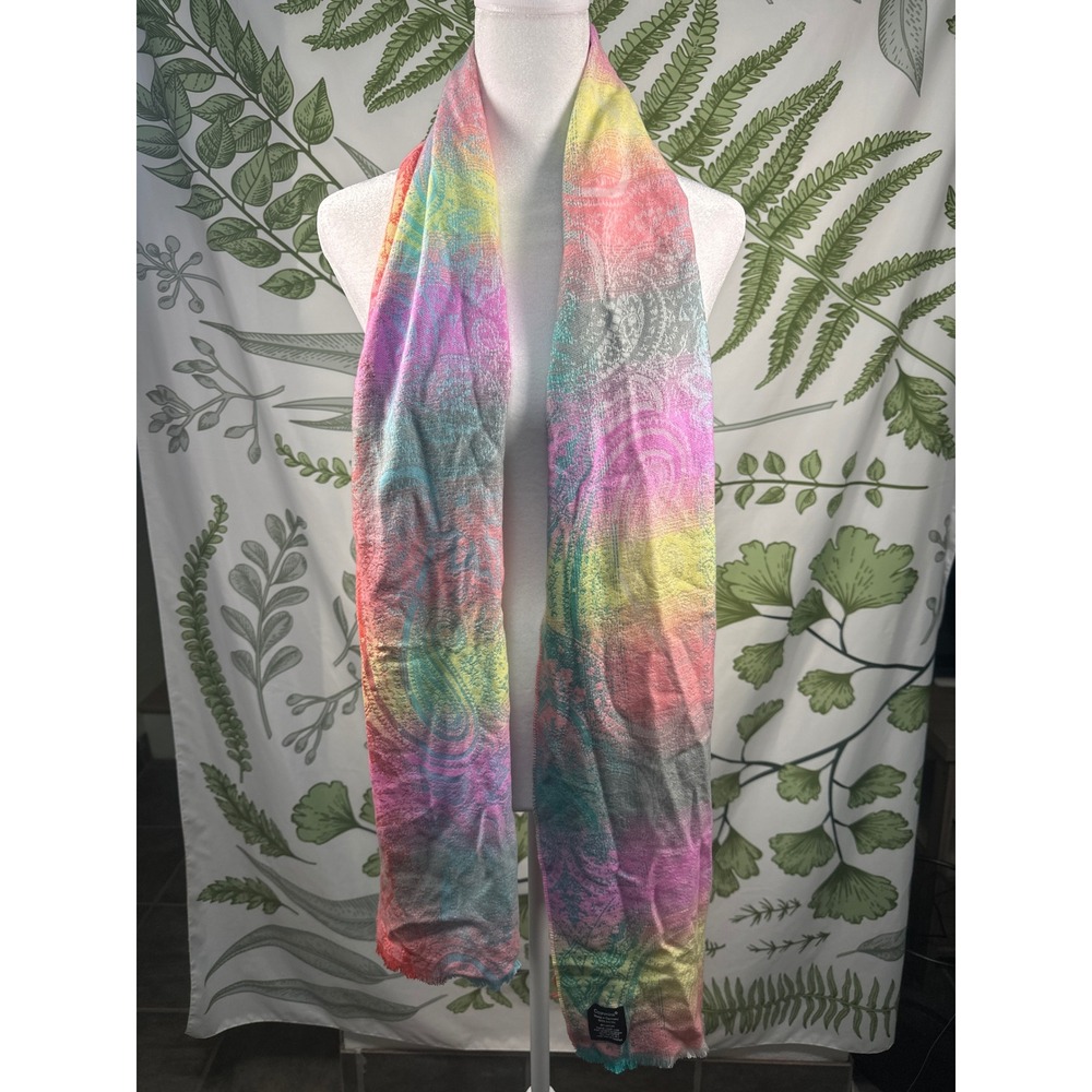 Cashmink by‎ Fraas Rainbow Paisley Scarf Made in Germany Tie Dye Acrylic Wrap